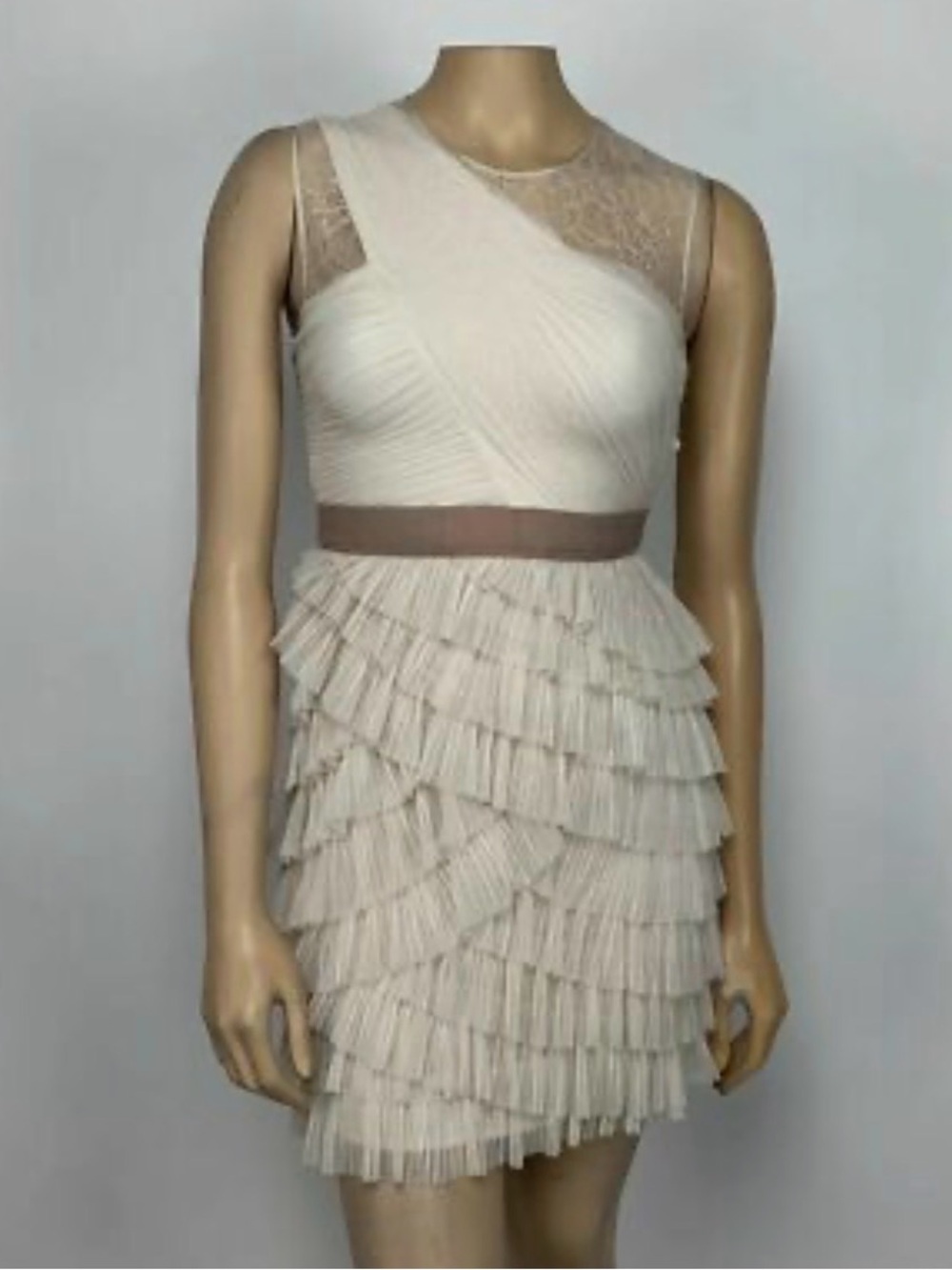 Gorgeous BCBGMaxAzria Cream One-Shoulder French Cream Lace Cocktail Dress